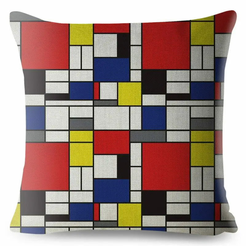 Mondrian Yellow Geometric Stitching Throw Pillow Cushion Covers Pillows Cases