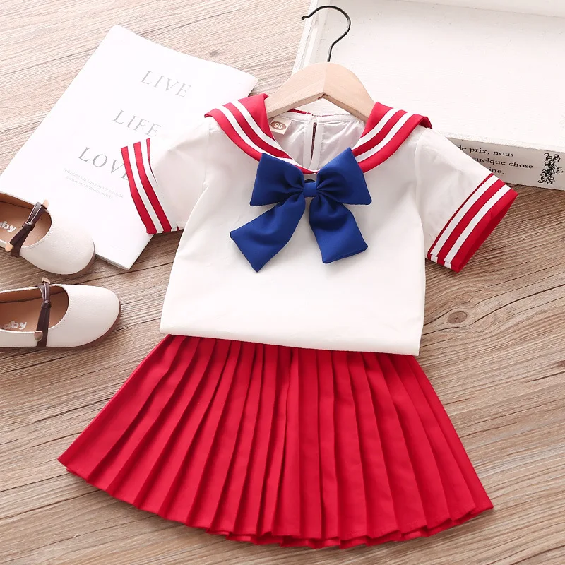 Summer School Girls Skirts Princess Mini Pleated Skirt Uniform Cute Short Sleeves Customes Cosplay Party Outwear Suits