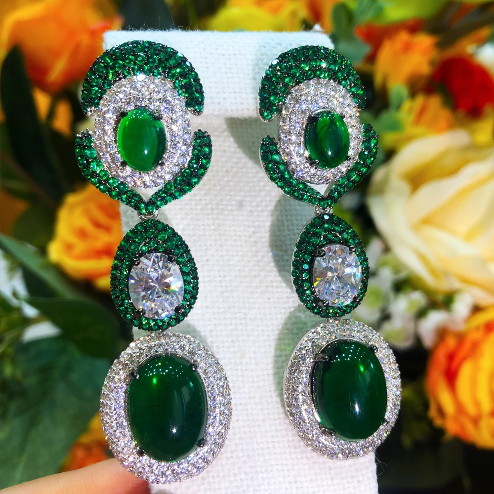 Missvikki orecchini pendenti di lusso Trendy Shiny Green CZ Full Mirco pavimentato zircone cubico Naija regalo di gioielli di moda da sposa