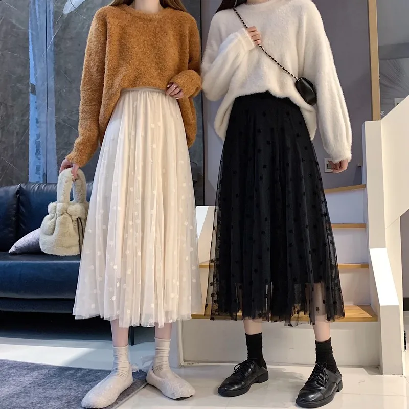 

2022 New Gauze Skirt Female Winter High Waist Slim Mesh Yarn Skirt For Women's Clothing Spring Autumn Skirts 221A