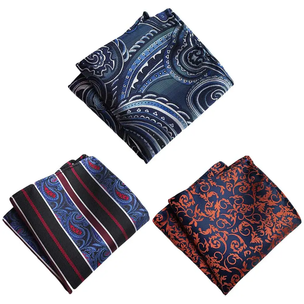 3 Packs Men Classic Floral Paisley Stripe Pocket Square Wedding Handkerchief BWTHZ0373