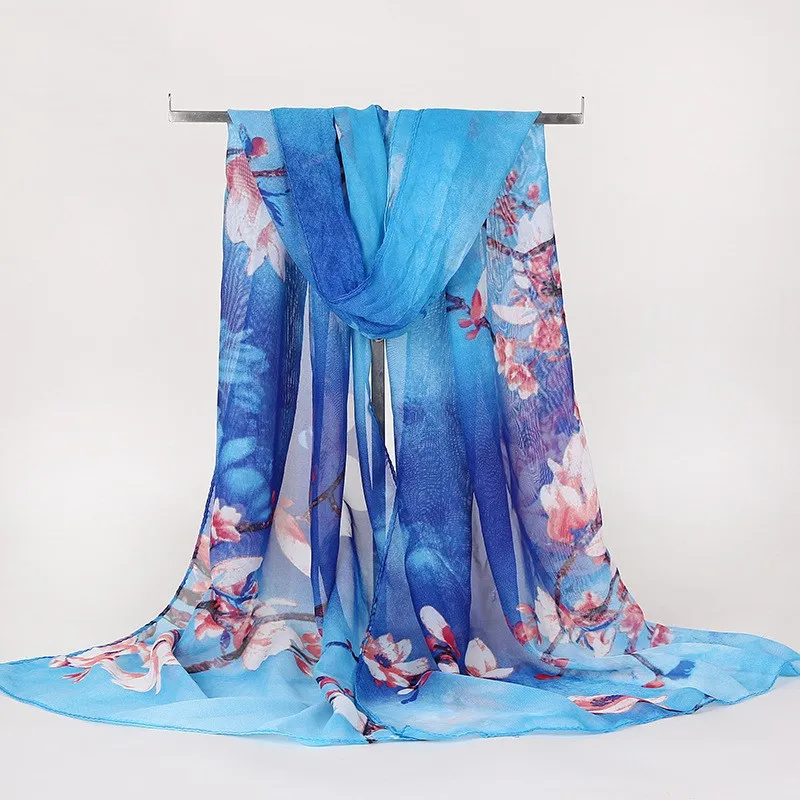 160*50cm Spring and Summer Print Woman Scarf Oversized Chiffon Leaves Scarf Women Pareo Wrap holiday Sunscreen Long Cape