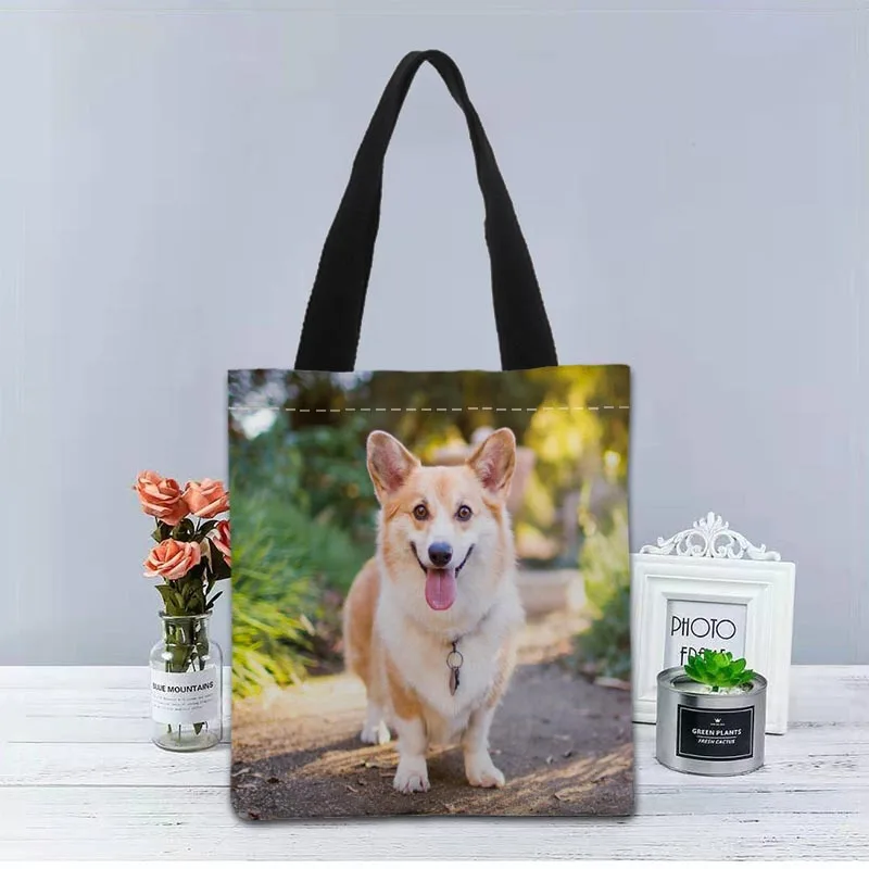 

Corgi Dog Handbag Foldable Shopping Bag Reusable Eco Large Unisex Canvas Fabric Shoulder Bags Tote Grocery Cloth Pouch 1208