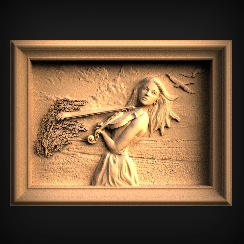 STL Model for CNC Router 3D Printer Artcam Aspire _The girl playing the violin 