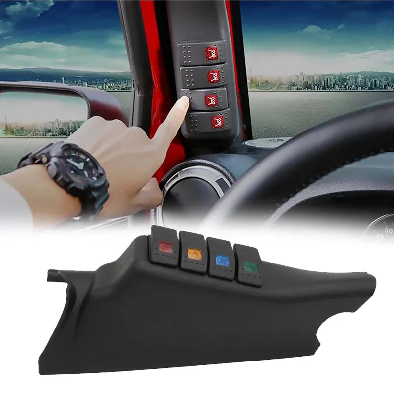 For Jeep for Wrangler JK 2011-2017/2011-2018 Car Left Side A Pillar Switch Pod Panel 4 Boat Rocker Switch Panel Blue/Red Lights