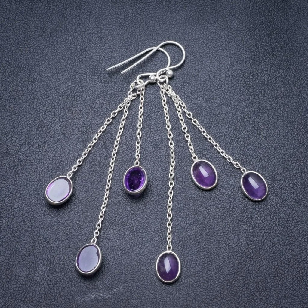 

Natural Amethyst Handmade Unique 925 Sterling Silver Earrings 2.75" Y3138