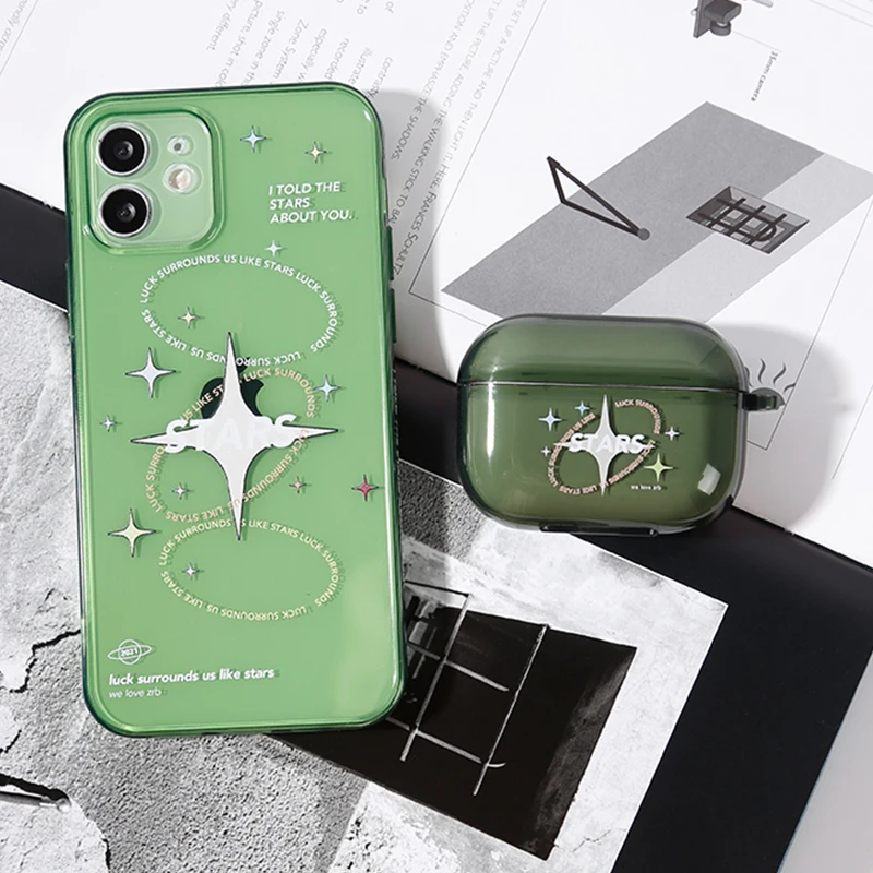 Simpatico cartone animato stella verde custodia per Apple Airpods 2 1 Cover Art pittura custodia per auricolare trasparente per airpod Pro scatola per cuffie