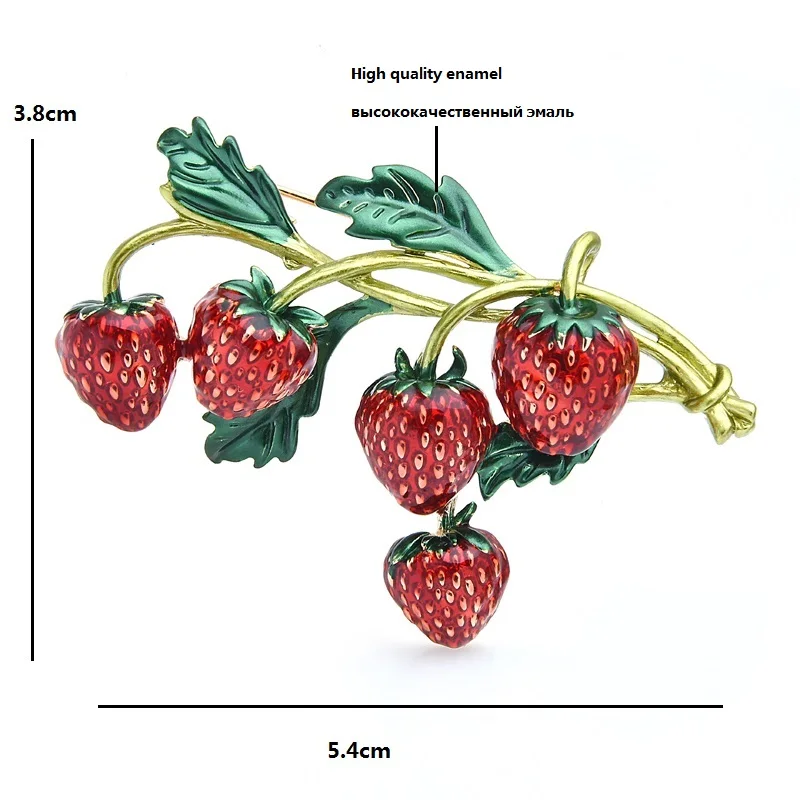 Wuli&baby Red Enamel Strawberry Brooches For Women Red  Strawberry Bouquet Flower Weddings Party Office Casual Brooch Pins Gifts