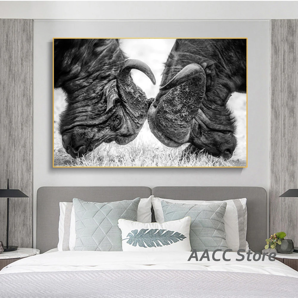 

One Piece Wildlife Bison Prints Canvas Painting Black White Photography Poster for Wall Cuadros Decor for Room Home Decoration