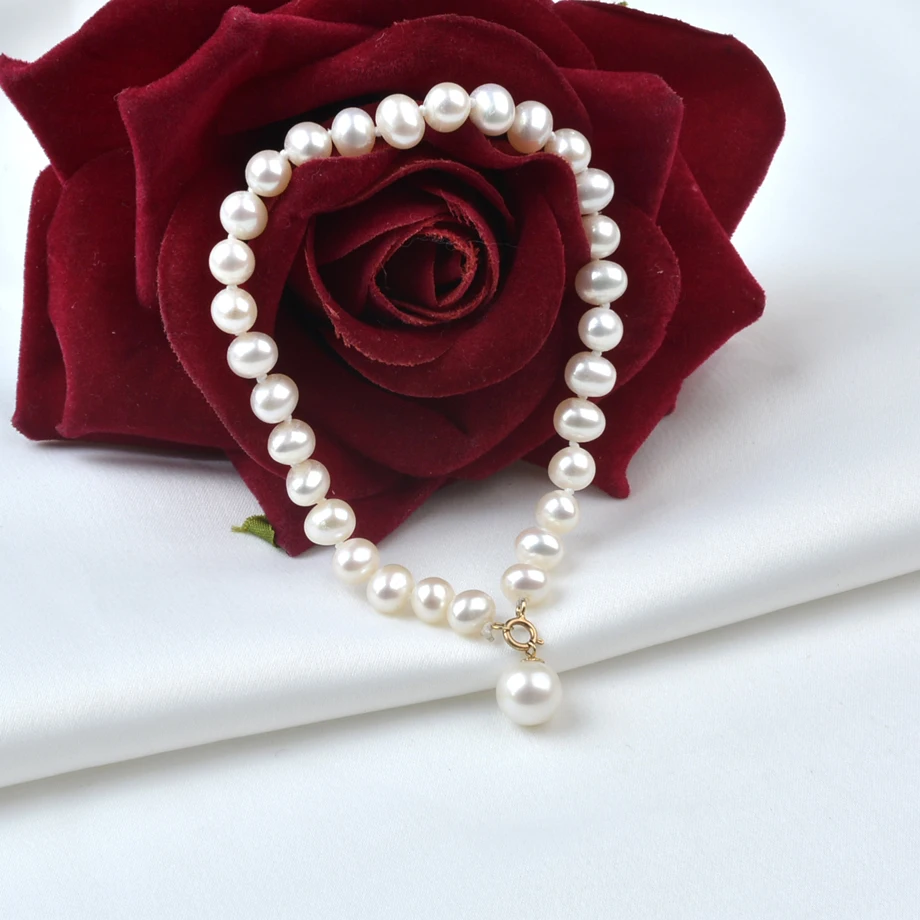 

XF800 браслет из настоящего натурального пресноводного жемчуга 18 К с пряжкой браслет ручной работы ювелирные изделия свадебный подарок для женщин B575