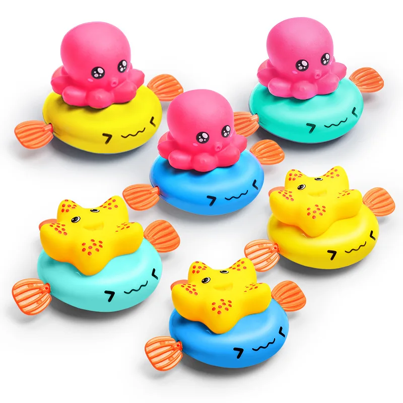 Children Bath Water Playing Toys Chain Rowing Boat Swim Floating Cartoon Duck Infant Baby Early Education Bathroom Beach Gifts