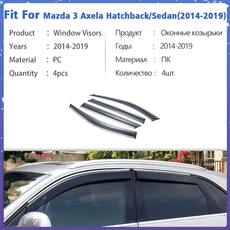 Window Visor Guard for Mazda 3 M3 Axela Hatchback Sedan 2014-2019 Vent Cover Trim Awnings Shelters Protection Sun Rain Deflector