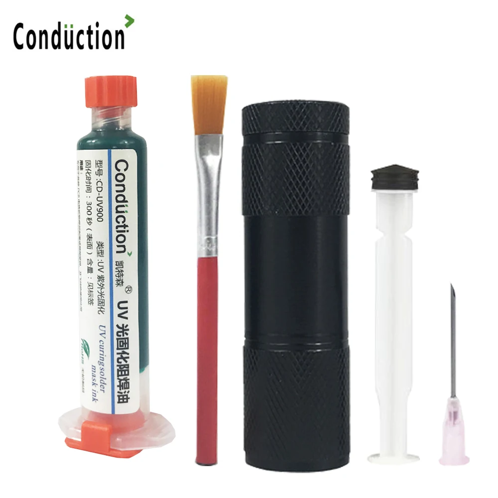 mascara de solda com cores verde curada com uv bga pcb tinta preventiva corrosiva pasta de solda com fluxo de tinta nylon escova de luz de led 01