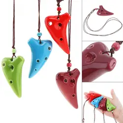 Mini 6 Holes Alto ToneC Necklace Ocarina Ceramic Black Pottery Flute Instrument with Hang Rope 4 Colours Optional