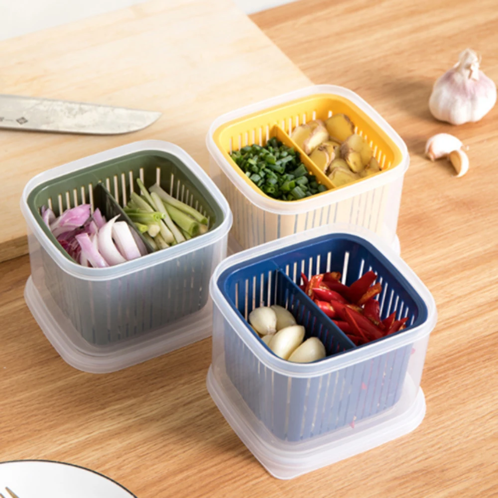 

Drain Fresh Box Compartmentalized Green Onion Storage Box Kitchen Sealed Box Refrigerator Fresh-keeping Storage Box