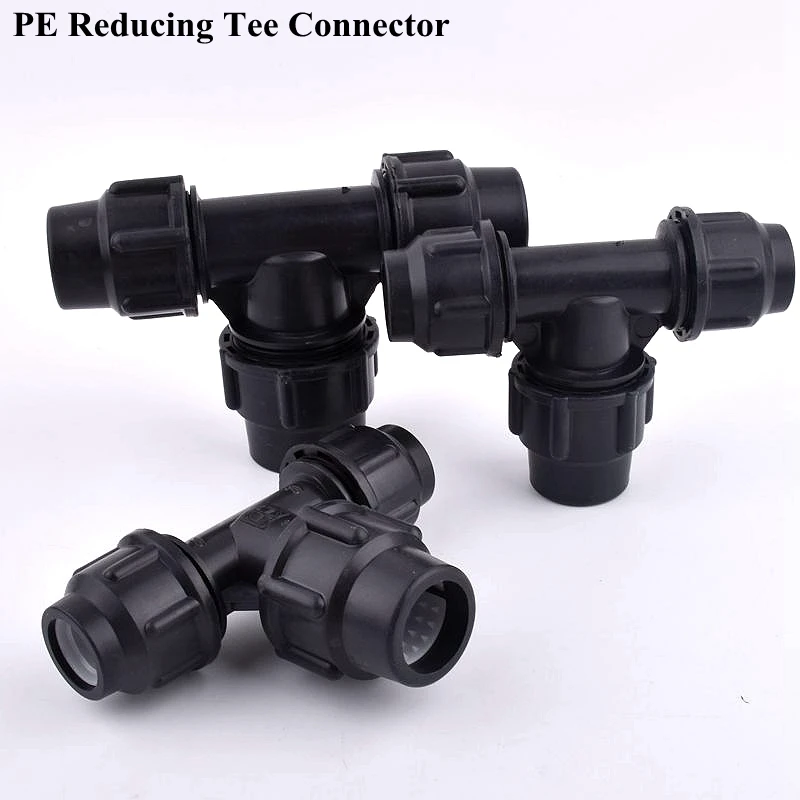 

20-63mm PE Reducing Tee Connector Garden 3-Way Quick Joint Agricultural Watering Irrigation System Water Pipe Connector Fittings