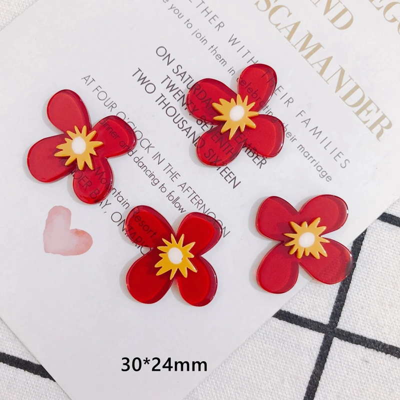 The new wild acrylic red flower contrast color stitching earrings jewelry patch accessories materials 2pcs