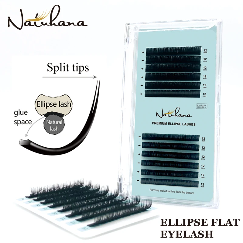 NATUHANA Eyelash Extension Premium Ellipse Flat Individual Split Tips Natural Soft Cilios Matte Mink False Eye Lash Makeup