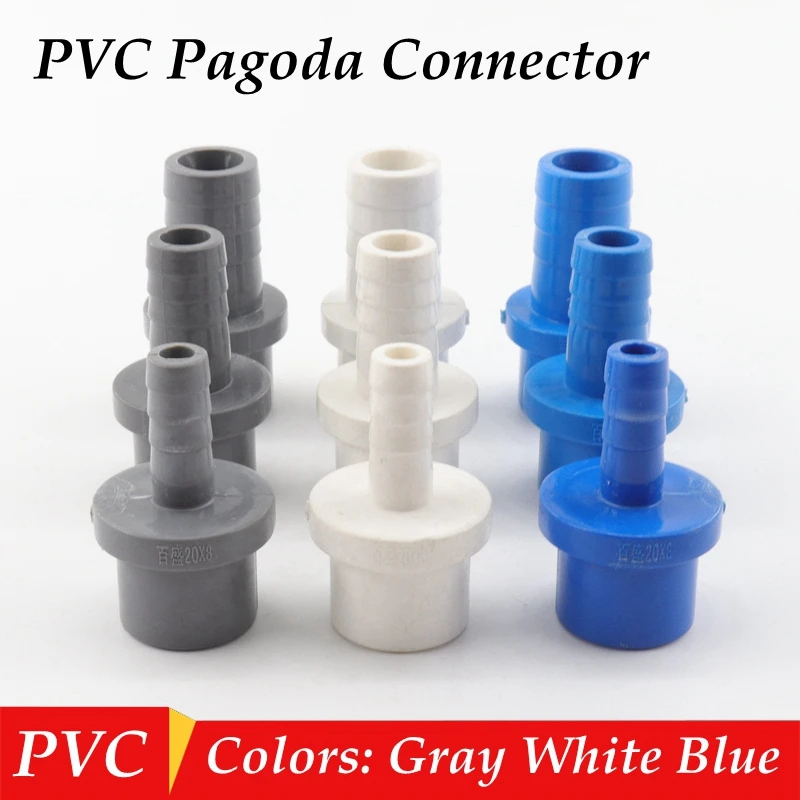 4pcs 20mm to 8/10/12~20mm PVC Pagoda Connector Aquarium Fish Tank Increased Oxygen Hose Joint PVC Pipe Connectors