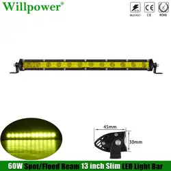 SUV Car Yellow Light 13“ Slim LED Light Bar UTV 4X4 Truck Offroad 4WD Single Row Fog Light LED Bar Spot Flood Driving Lamp