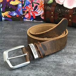 Stainless Steel Belt Buckle  Mens Belts Luxury Top Thick Genuine Leather Belt Ceinture Belts Men Leather Long Waist Belt SBT0006