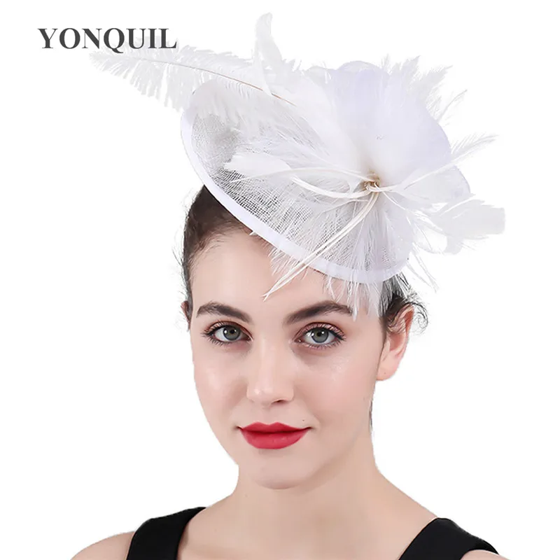 Sianmay White Fascinator Hat For Women Elegant Weddings Hair Accessories Flower Fashion Headpiece Headband Church Chapeau Cap