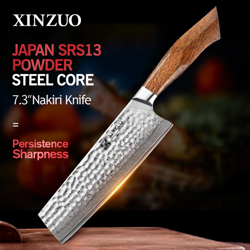 

XINZUO 7.3" Nakiri Knife Japanes SRS13/R2/SG2 Damascus Steel North American Desert Ironwood Handle Kitchen Knives Cleaver Knife