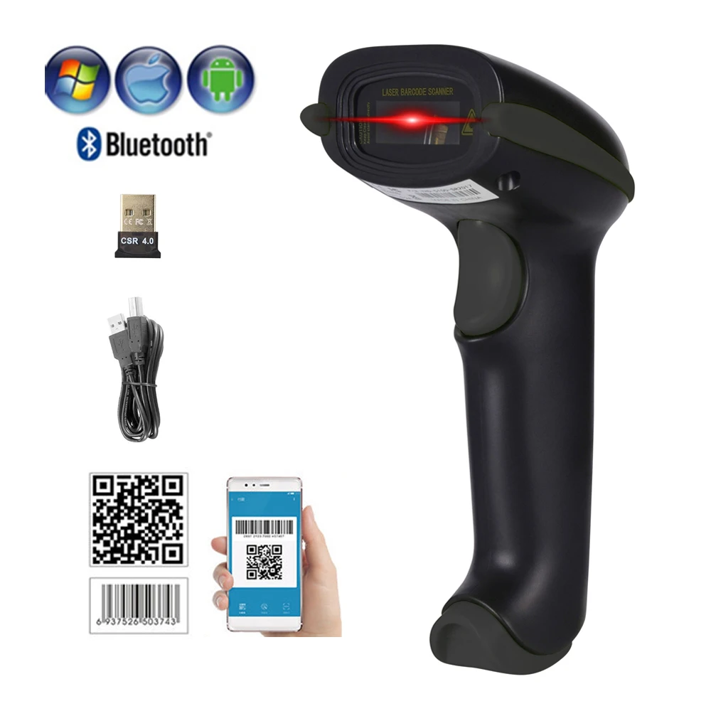 Barcode Wireless Scanner 1D 2D Handhel Portable Mini Wired Wireless USB Bluetooth QR Bar Code Reader For Supermarket Warehouse