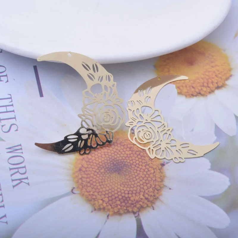 30 Stück AB6787 35*31mm Messing Bemalte Mond- und Blumenanhänger DIY Schmuck Ohrring-Zubehör – Detail 5