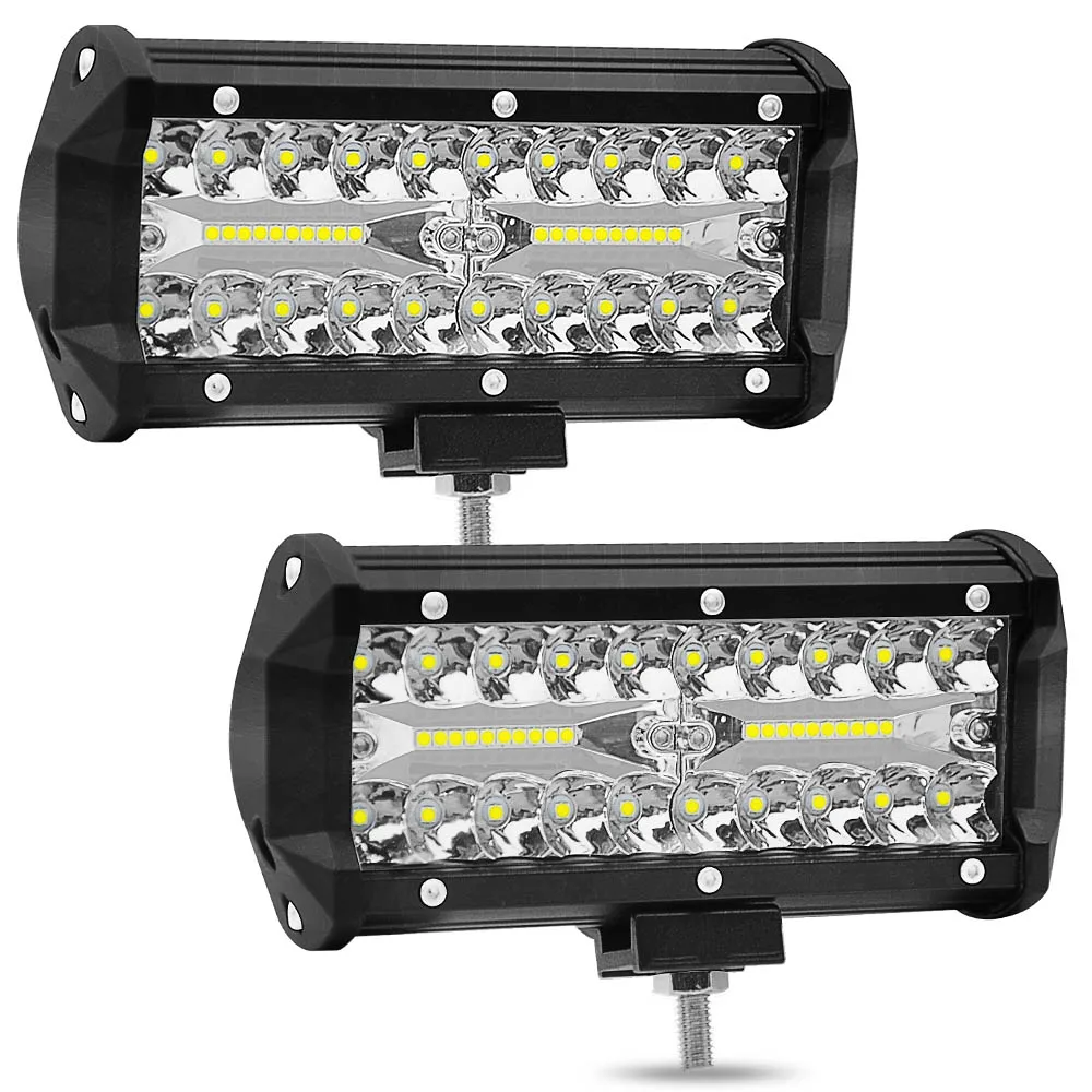 

2Pcs 7 inch 120W LED Light Bar Waterproof LED Pods Spotlight Fog Lamp Driving Lighting for Off Road Truck Car SUV Boat Durable