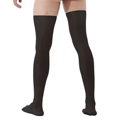 1 Pair Mens Sheer Compression Socks Full-Footed Stockings Glossy Anti-skid Soft Elasticity Band Thigh High Silk Long Stockings