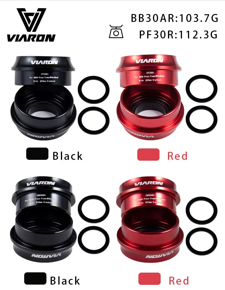 VIARON Bicycle Bottom Brackets BB30/PF30 Mountain Road Bicycle Central Shaft 7075AL CNC Waterproof Bearing MTB 24mm Axis