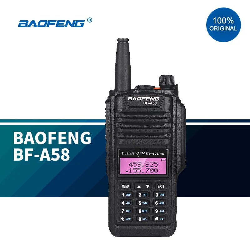 Baofeng-Radio de dos vías impermeable, dispositivo de largo alcance, 128 canales, VHF, UHF, banda Dual, 100% Original, BF-A58, IP67