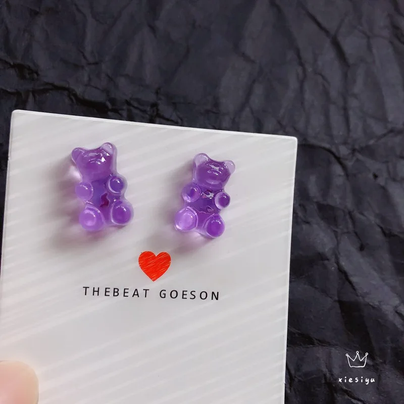 Pendientes de goma con forma de oso, aretes creativos y divertidos, suaves, de dibujos animados, Color caramelo, lote de 10 pares