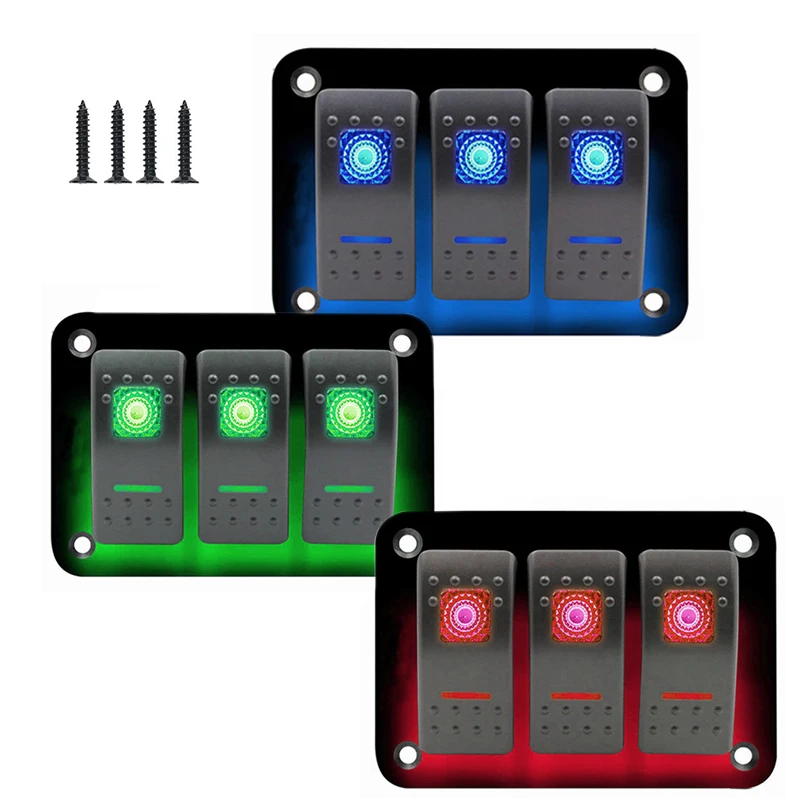 Waterproof 3 Gang LED Rocker Switch Panel Car Toggle Switch 12/24V Circuit Breaker Car Boat Marine Yacht RV Camper Truck Trailer