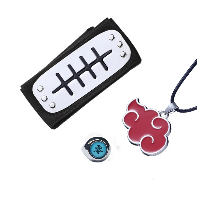 Anime Cosplay Itachi Hoofdband Ring Ketting 3 Stuks Accessoires Akatsuki Deidara Ninja Karakter Props Vrouwen Mannen