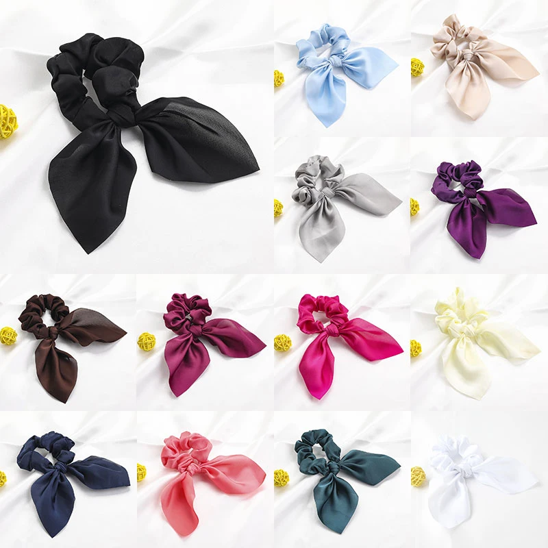 Satin Rabbit Ears Lovely Rabbit Scrunchies Woman Hair Ties Girls Elastic Hair Rubber Bands Haar Accessories Ponytail Holder