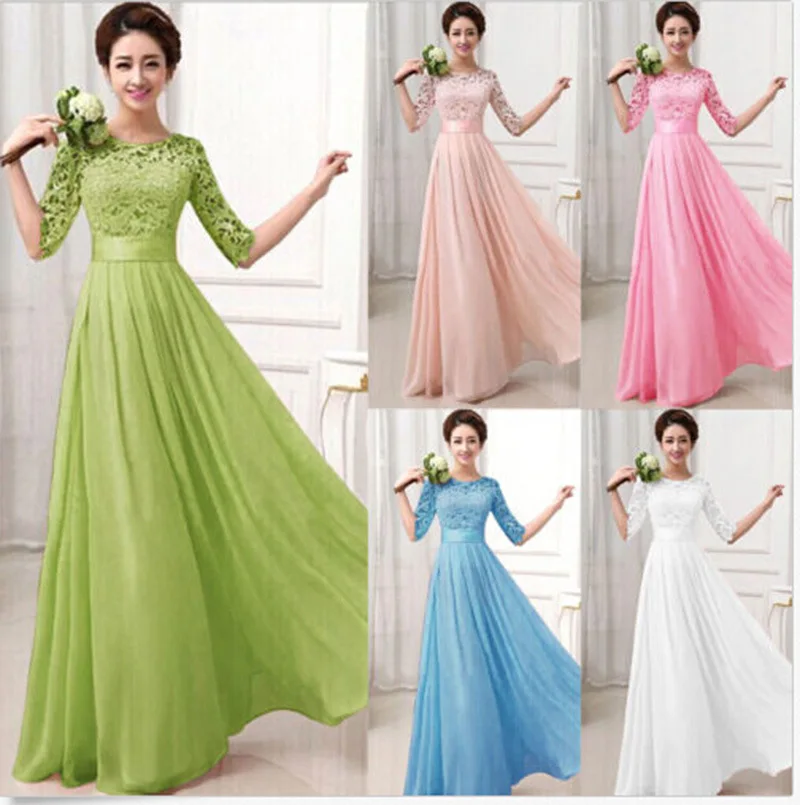 Sweet Memory Long Chiffon Dress O Neck Sleeveless Wedding Party Gowns Women Bridesmaid Dresses