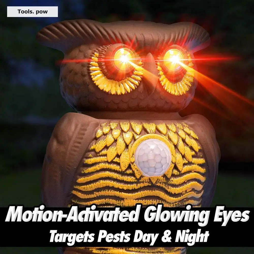 Owl Alarm New Flashing Sound Critter Repellent Ultrasonic Owl Alert Bird Scarer Owl Prowler Decoy Scarecrow for Garden Protector