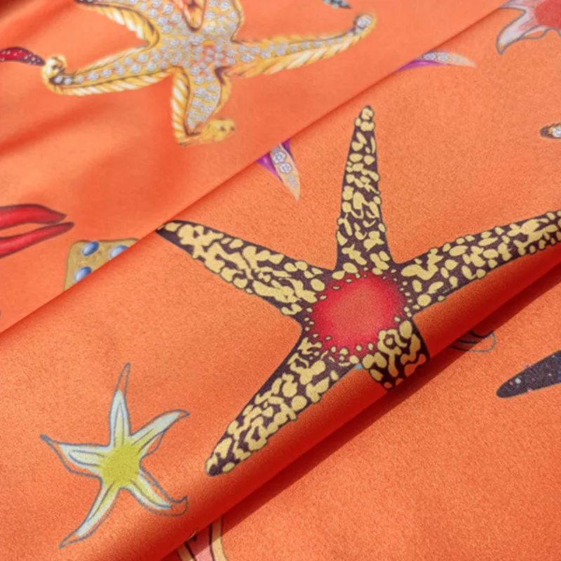 Polyester dress fabric custom starfish pattern printing fabric handmade diy sewing spring and summer dress shirt apparel fabric