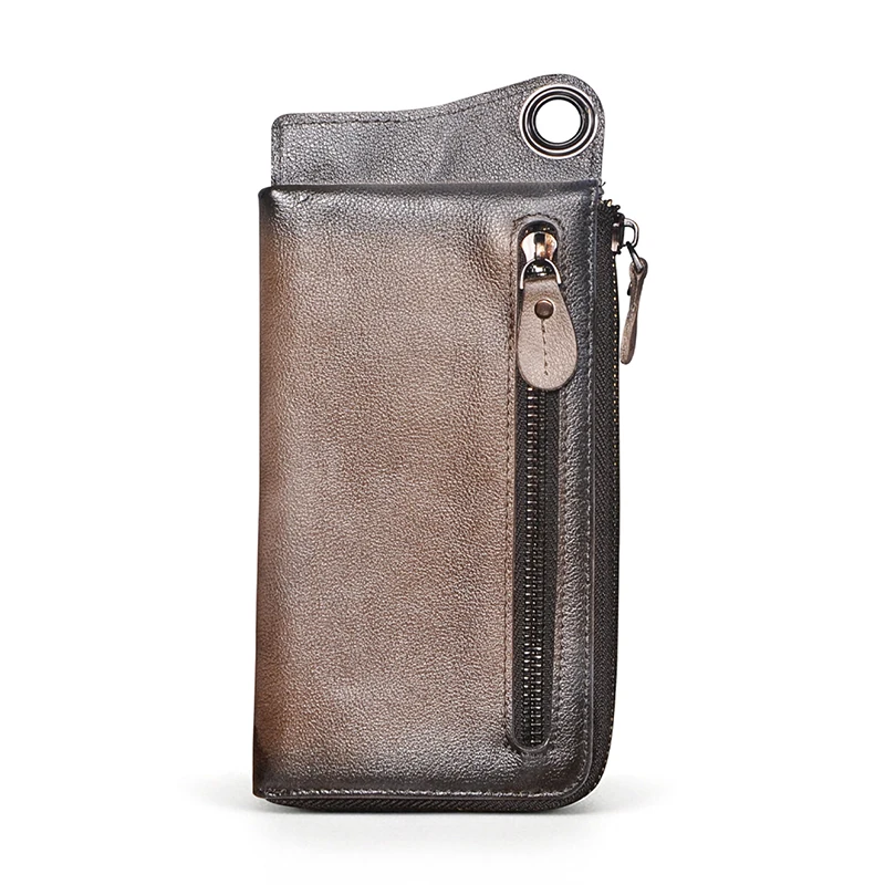 Retro Organizer Genuine Leather Design Emboss Travel Checkbook Chain Zipper Pocket Wallet Purse Clutch For Men Male ck001