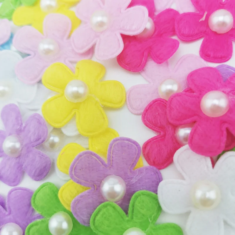 (100 sztuk/paczka) 25mm mieszane kolory płatki pereł dekoracja kostiumów ręcznie robione Diy rzemiosło nakrycie głowy dla dziewczyny element ubioru sztuczny kwiat — zdjęcie 3