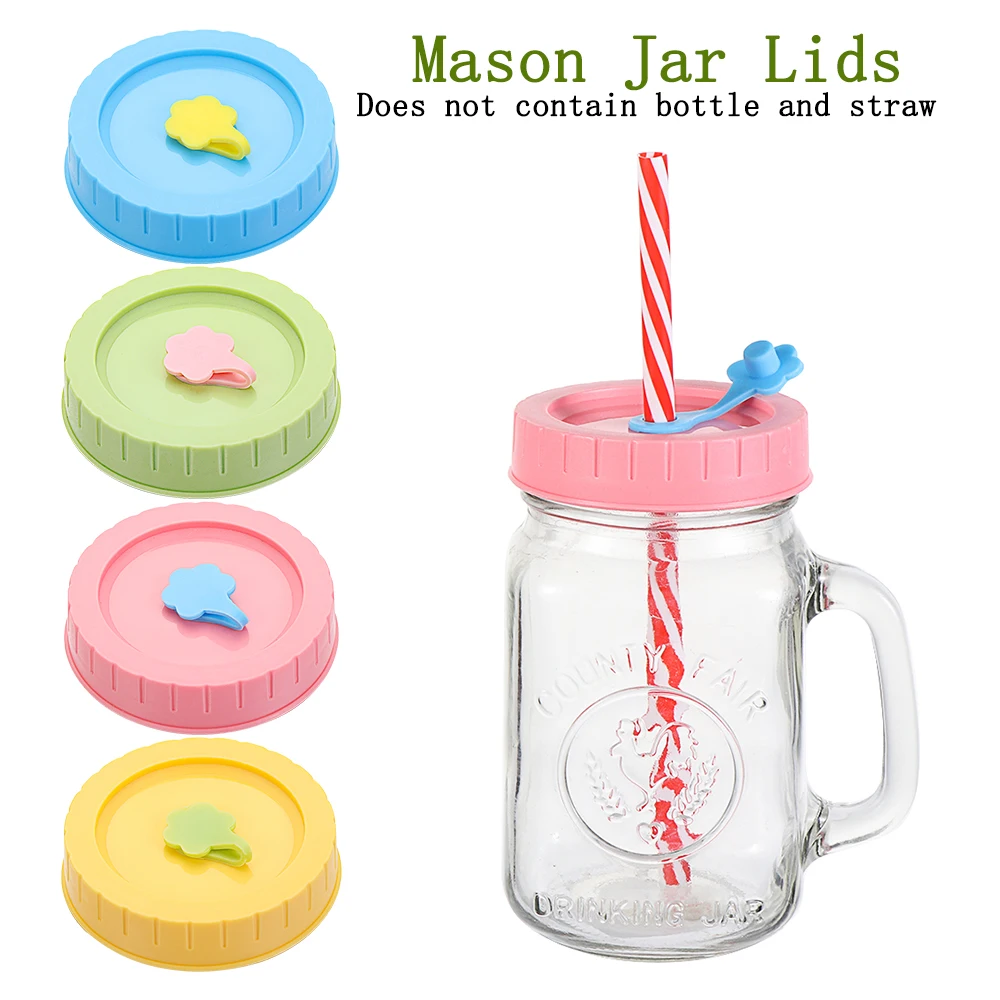 Universal Mason Jar Deckel Mit Stroh Loch 70mm Durchmesser Trinken Lagerung Kappe Breiten Mund Leck Proof Küche Liefert