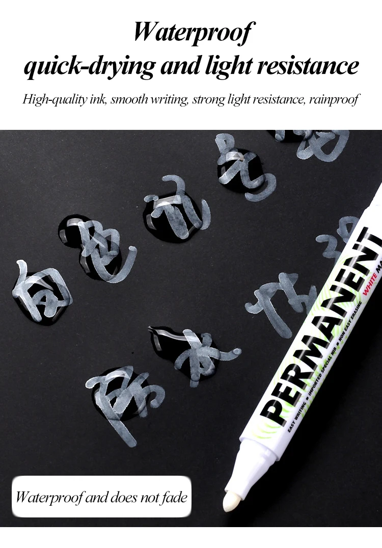10/12 Stück weiße Markierungsstifte, 1,0/3,0 mm Graffiti-Stifte, wasserfest, permanente Reifenmalerei, Notebook-Reifen, öliger Umweltstift – Detail 6