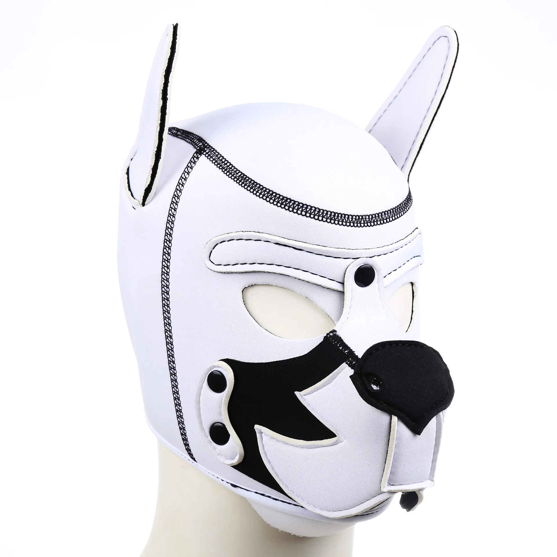 Party Masks Pup Puppy Play White Dog Hood Mask Padded Neoprene Rubber Role Play Cosplay Halloween Mask Sex Toy For Couples Flirt