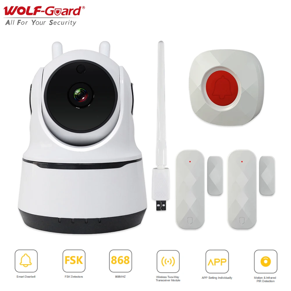 

Wolf-Guard Smart Wifi Video Camera Alarm 1080P HD 868MHz Voice Intercom APP Control Doorbell Mode Home Security Burglar System