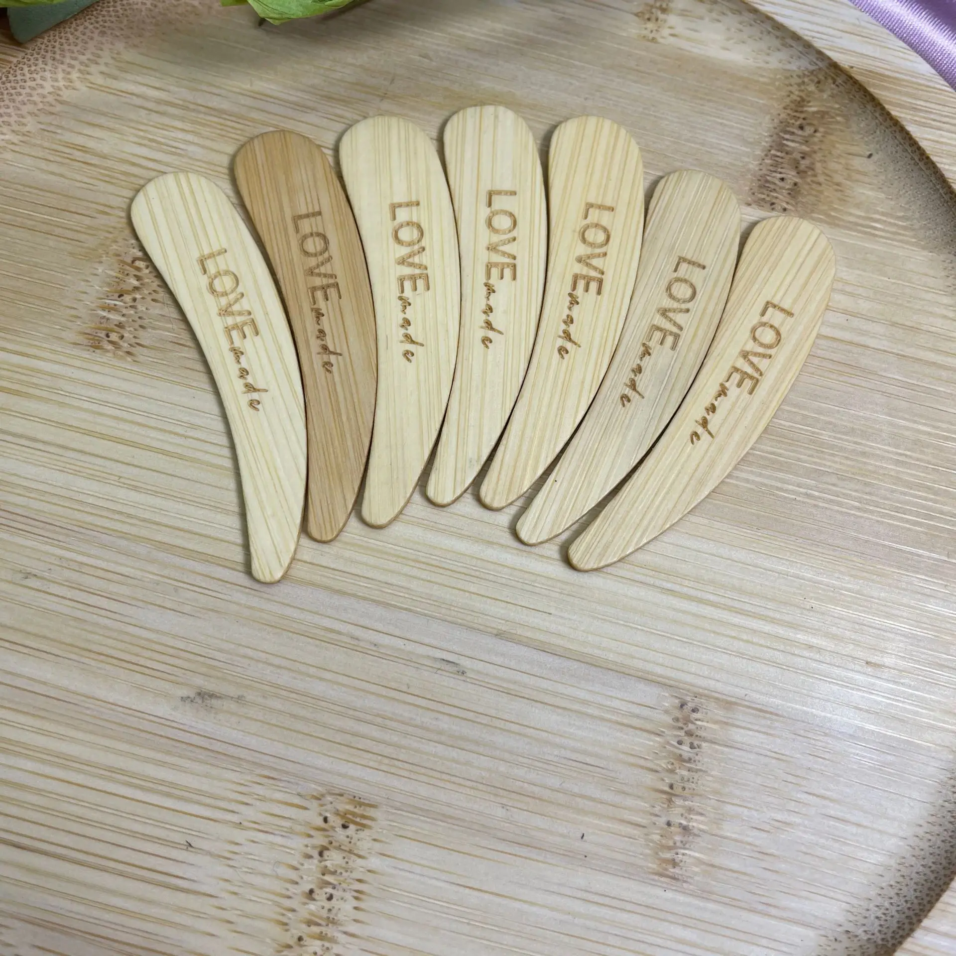 

Engraved custom logo bamboo spatulas/spoon 50g 100ml Biodegradable Wooden Cream Jars Natural Luxury Bamboo Cosmetic Packaging