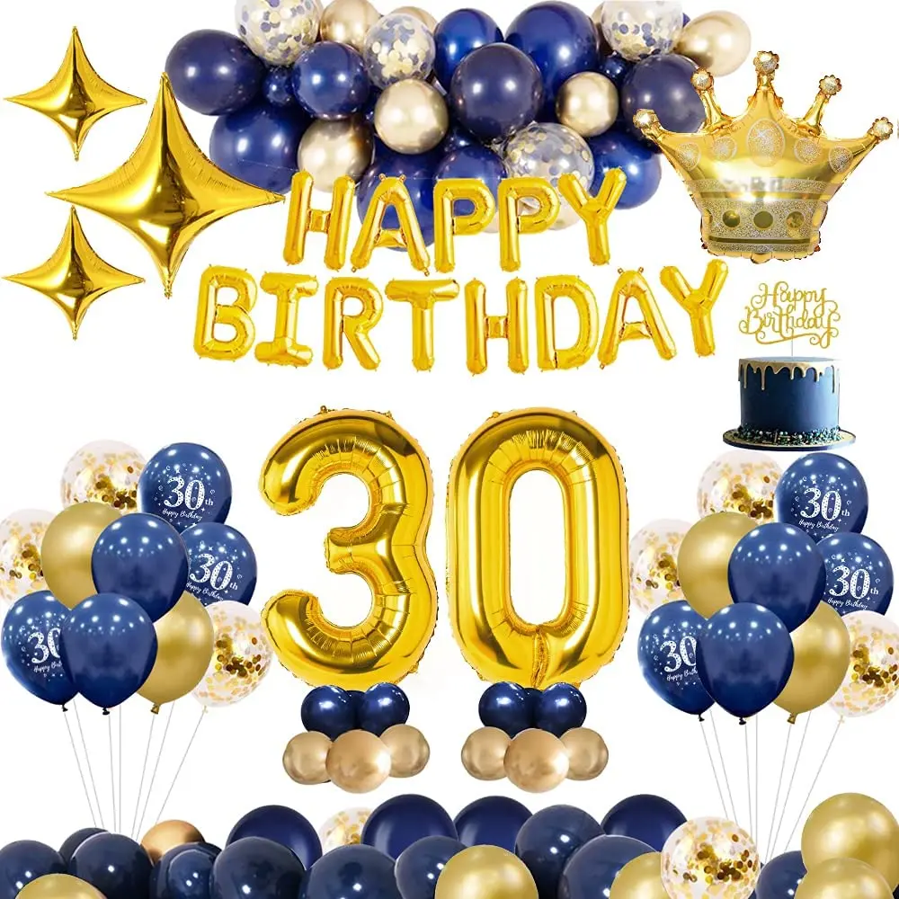 47Pcs 30th 50th Birthday Party Decorations Balloon Garland Arch Kit for Man Lady Blue Gold Happy Birthday Balloons Party Supplie