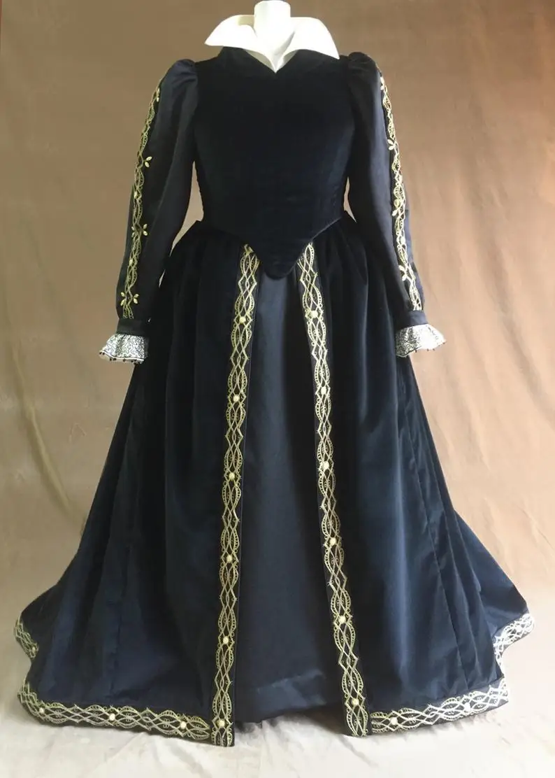 Cosplaydiy Custom Made 1500's Tudor Costume Dress Queen Tudor Black Gown Dress Renaissance Faire Gown Dress L320