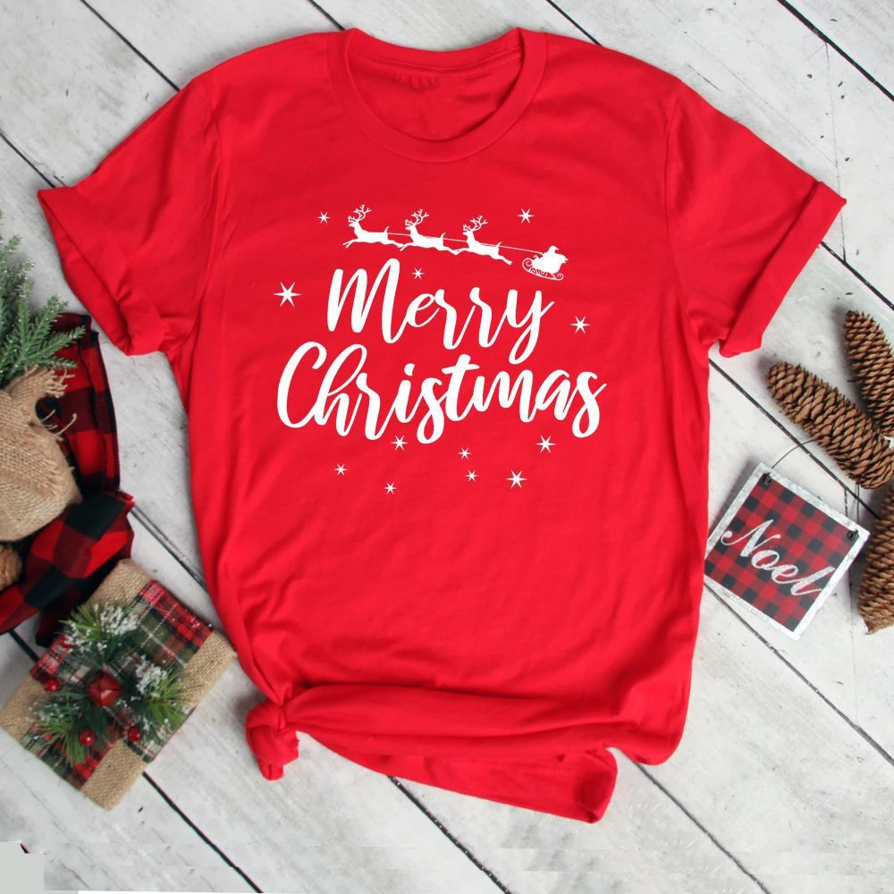 

Merry Christmas T-shirt Santa Deer Funny Graphic Women Fashion Unisex Aesthetic Shirt Cotton Casual Holiday Gift Camiseta Tees